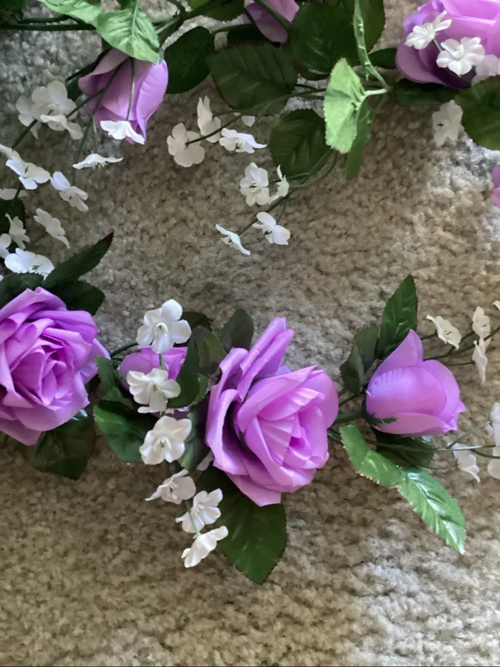Purple Rose Garland with Green Leaves - Decorative Faux Floral Vine, 3